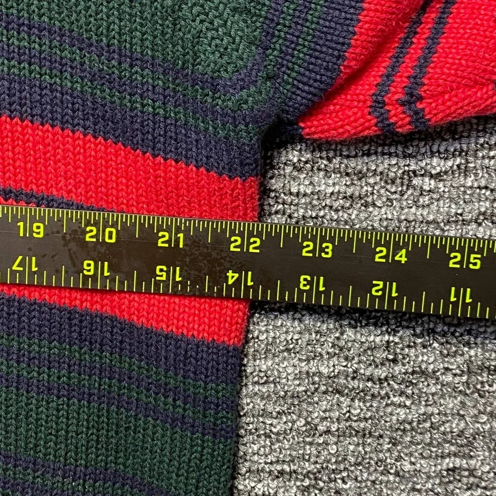 VTG Tommy Hilfiger Sweater Mens L Striped Knit Red Green Navy Crest Logo 90s
